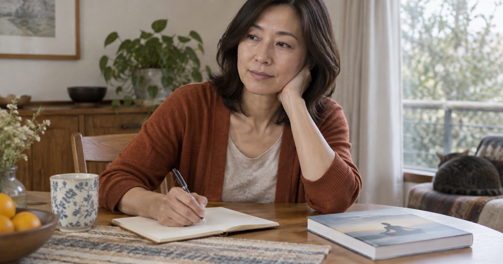 学習の残りをノートに整理する成人女性のAI生成イメージ