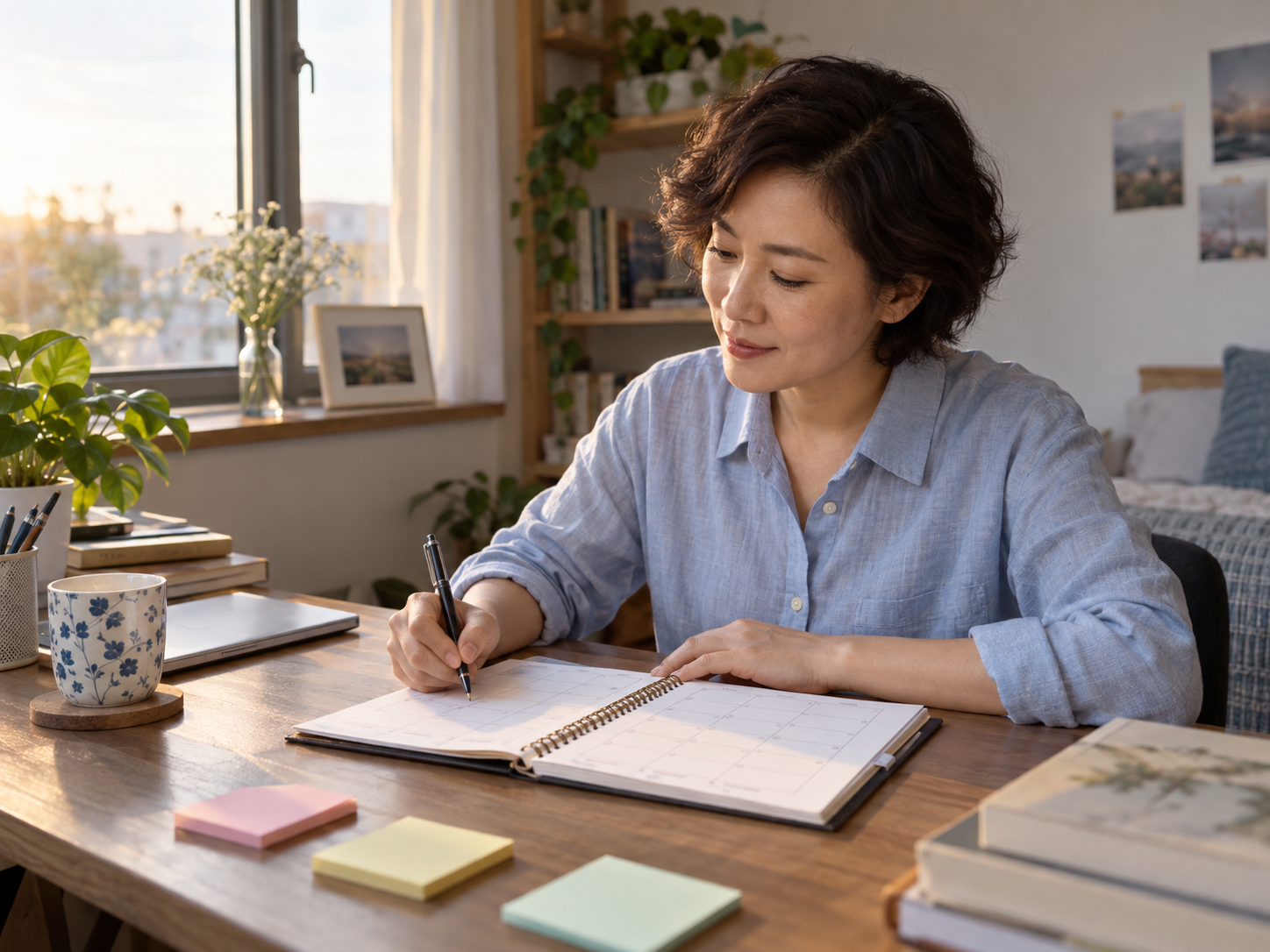 自宅で学習の予定を整理する成人のイメージ