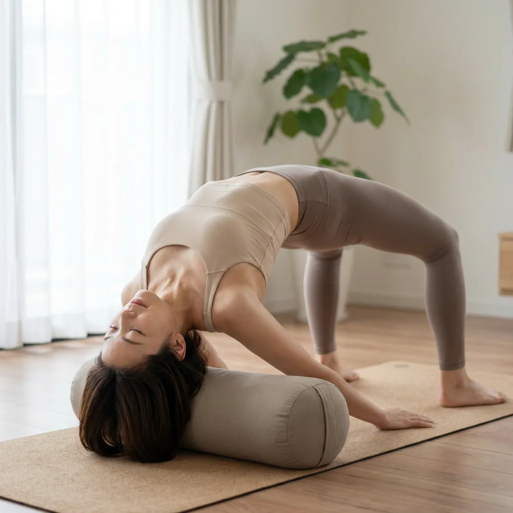 自宅でオンラインヨガ講座を受講する様子