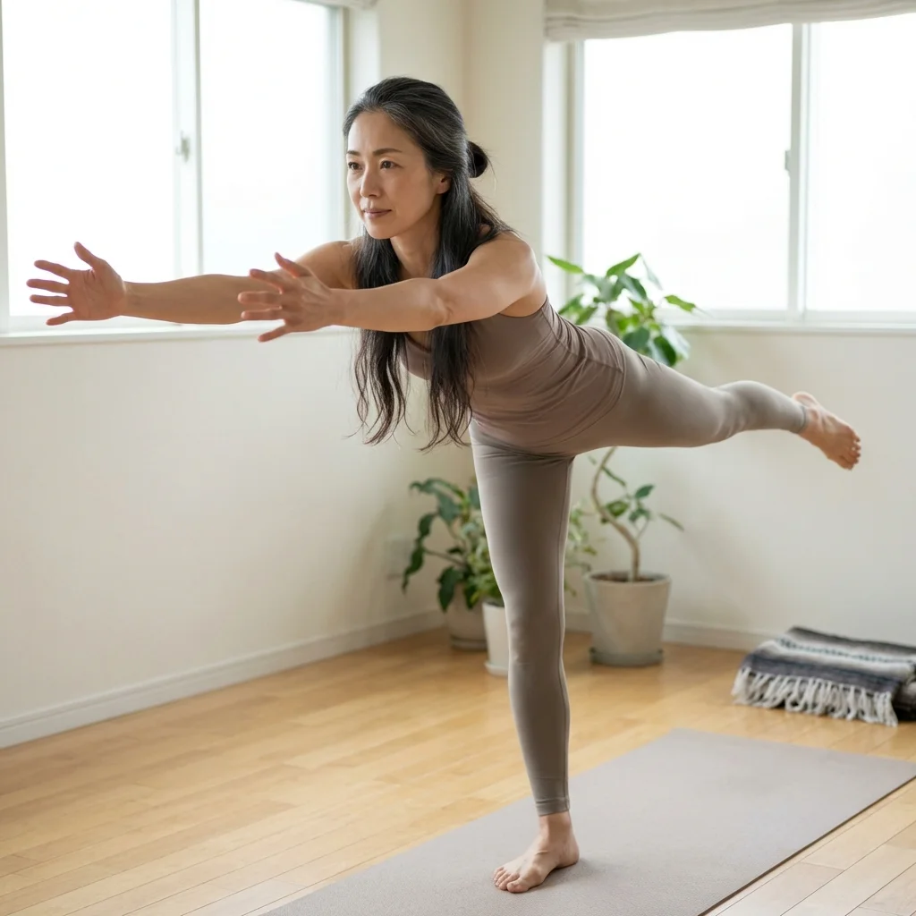 自然のなかでヨガを実践する女性