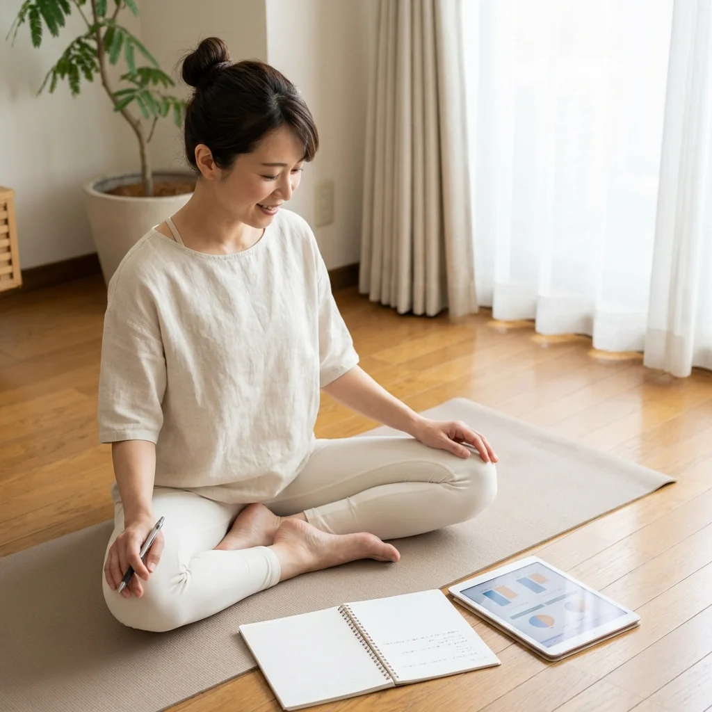 自宅でオンラインヨガ講義を受講している様子