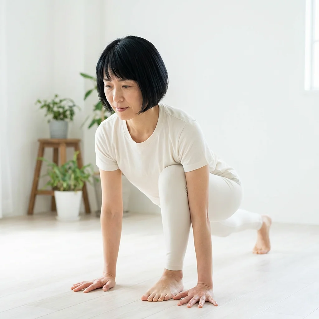 パソコンと書籍を前にヨガ資格の費用を調べている場面