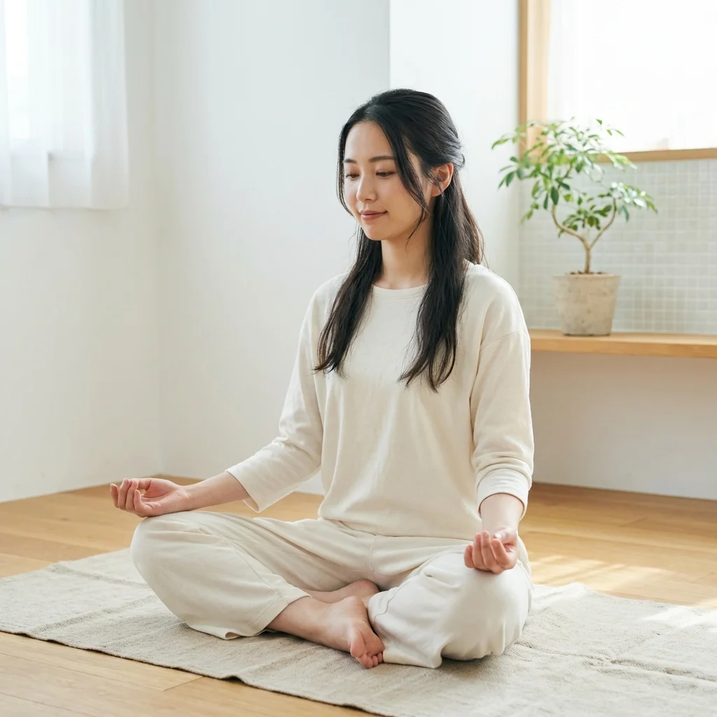 少人数のスタジオでヨガを指導する女性インストラクター