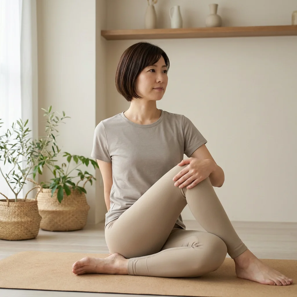 自宅でオンラインヨガ資格講座を受講している女性の様子