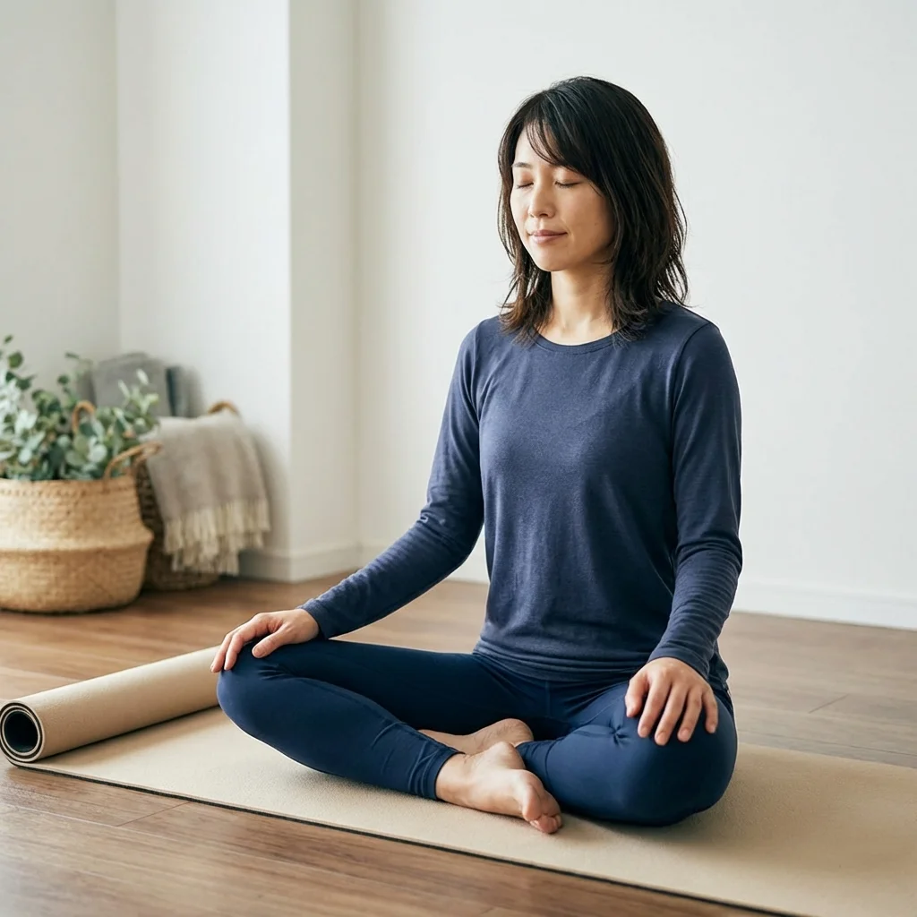 解剖学のテキストを見ながら自分の身体の動きを確認するヨガ学習者