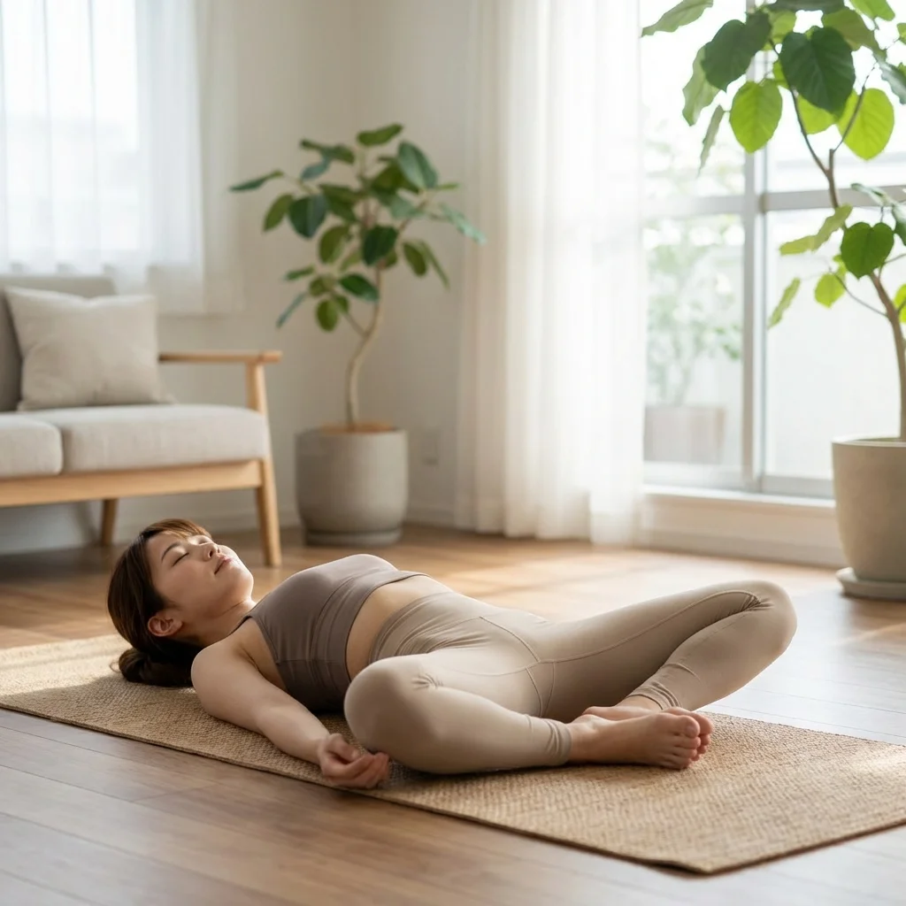 オンラインでアーサナのアライメント修正を受けるヨガ学習の様子