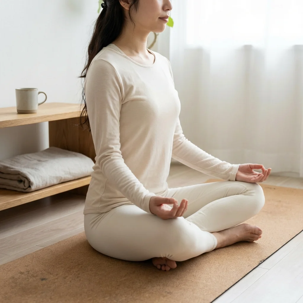 画面越しにヨガのアライメント指導を受けている女性