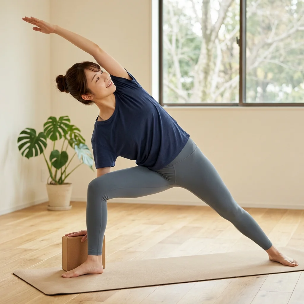 日常のヨガ実践で呼吸を整えている女性