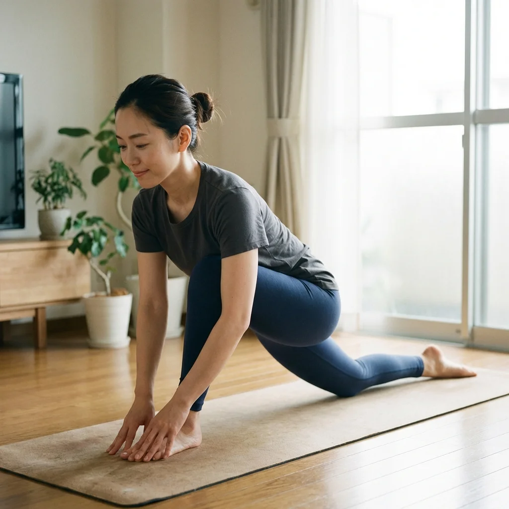 自宅でヨガの練習をする女性