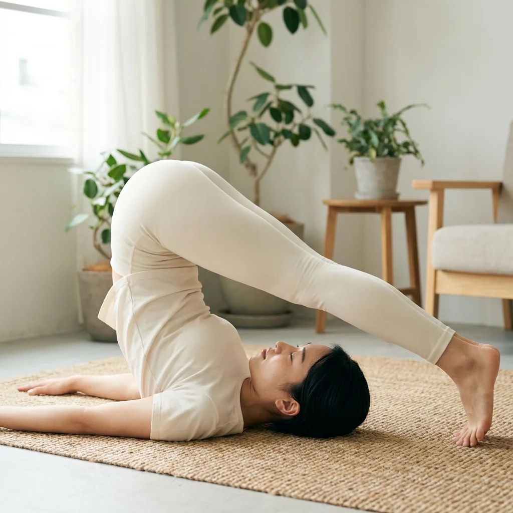 オンラインヨガ学習に取り組む女性の様子