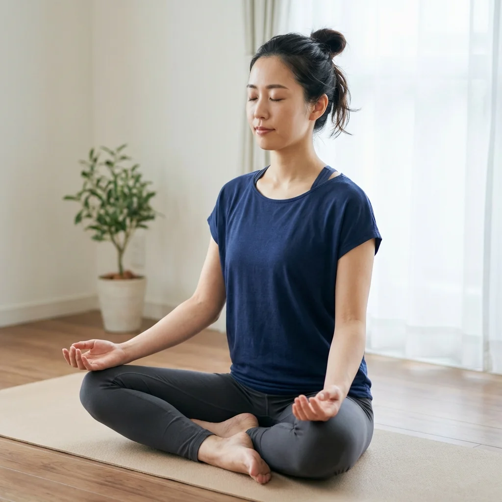 ヨガの呼吸法と内省を実践する女性