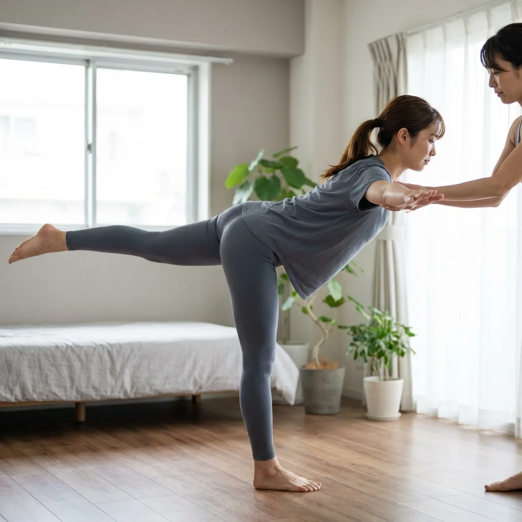 ヨガ資格取得のマンツーマン実技指導でアライメントを確認している場面