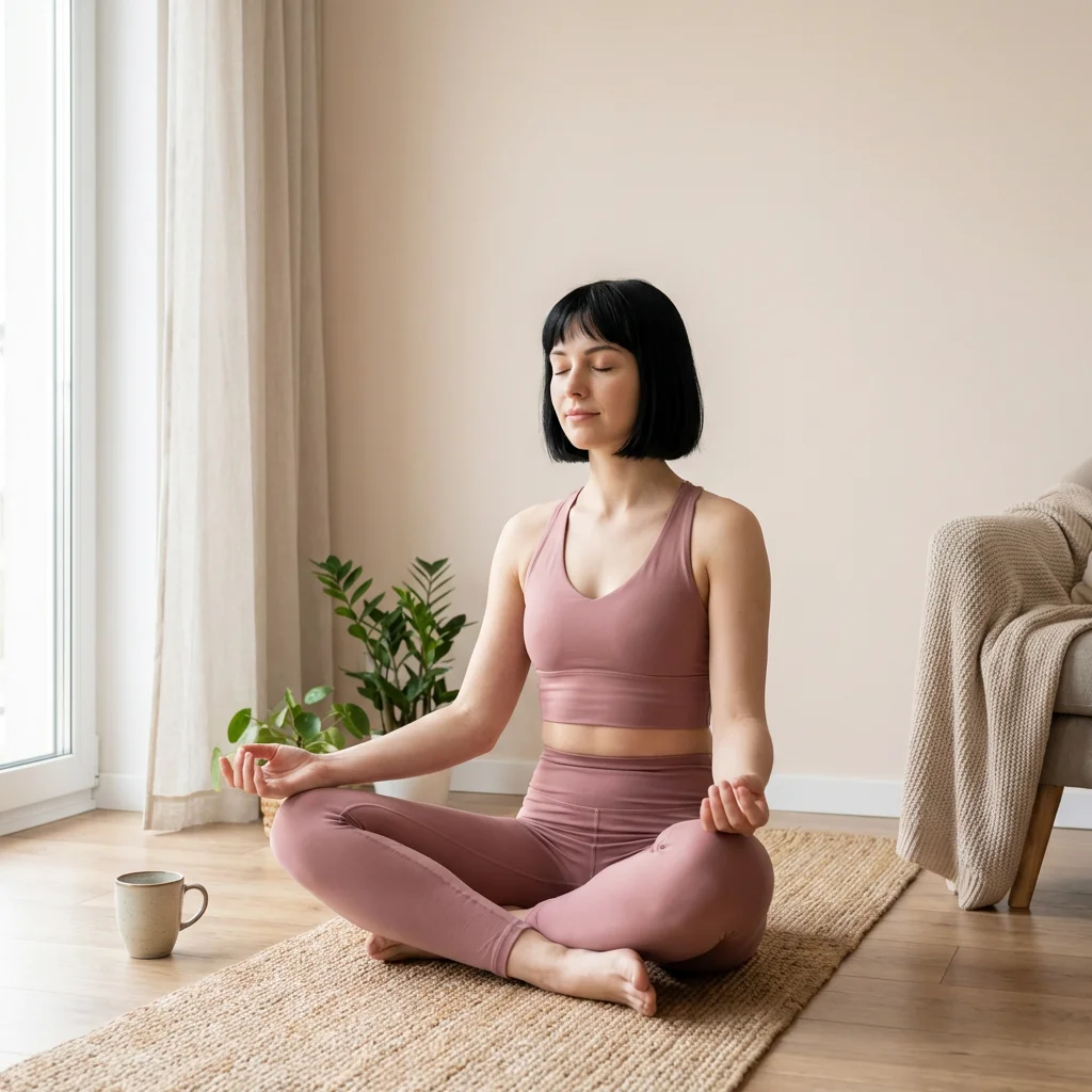 自宅でヨガの学習に取り組むインストラクター