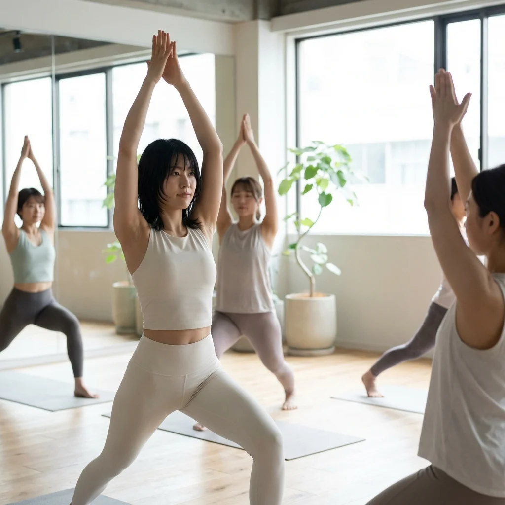 ヨガインストラクターがグループレッスンで指導している様子
