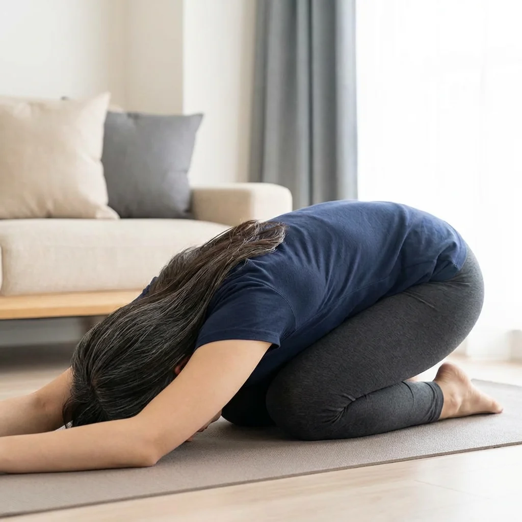 オンラインでヨガを学ぶ女性の自宅での実践