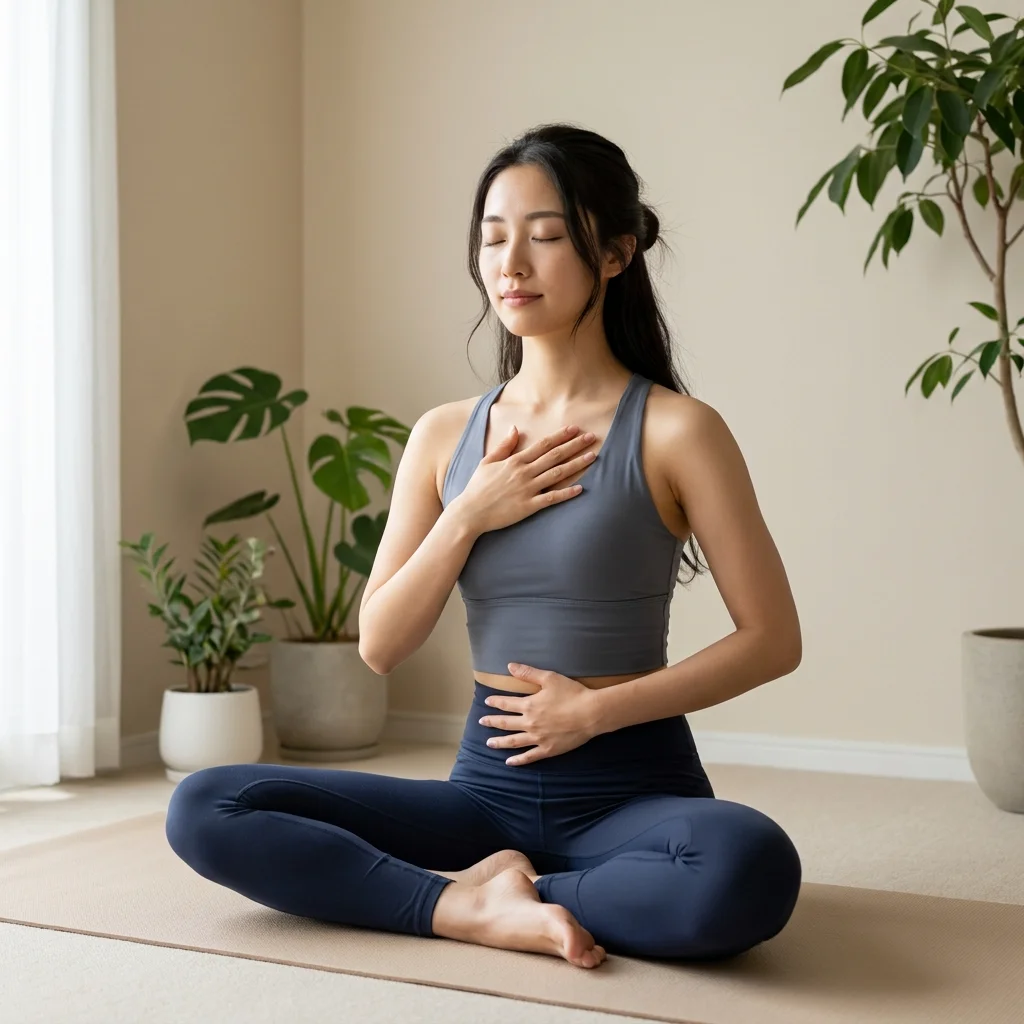 ヨガインストラクターが呼吸法を指導している様子