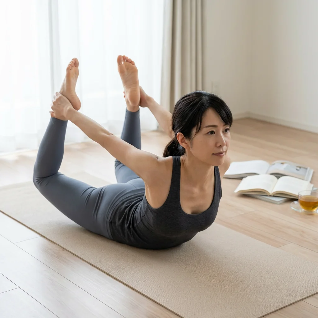 ヨガスクールの資料を並べて比較する様子