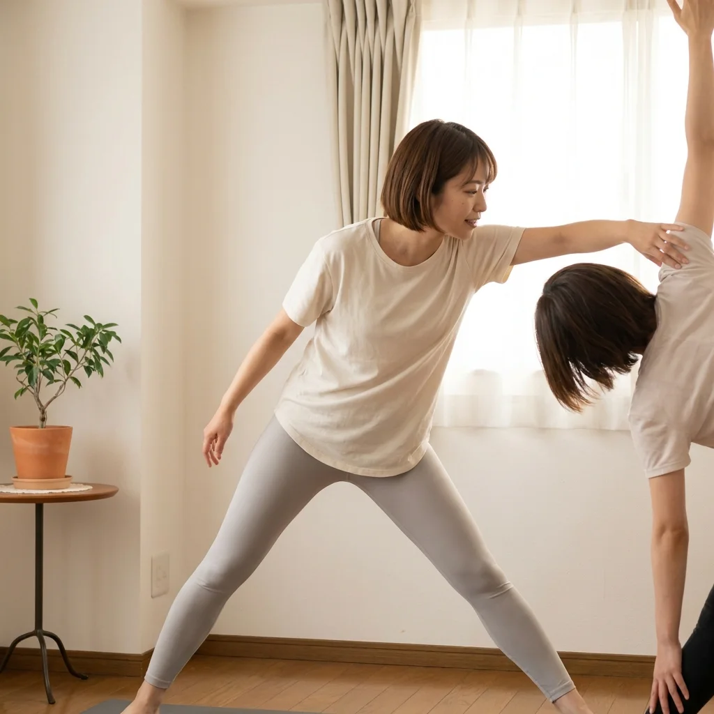 ヨガインストラクターが生徒にポーズを指導している様子