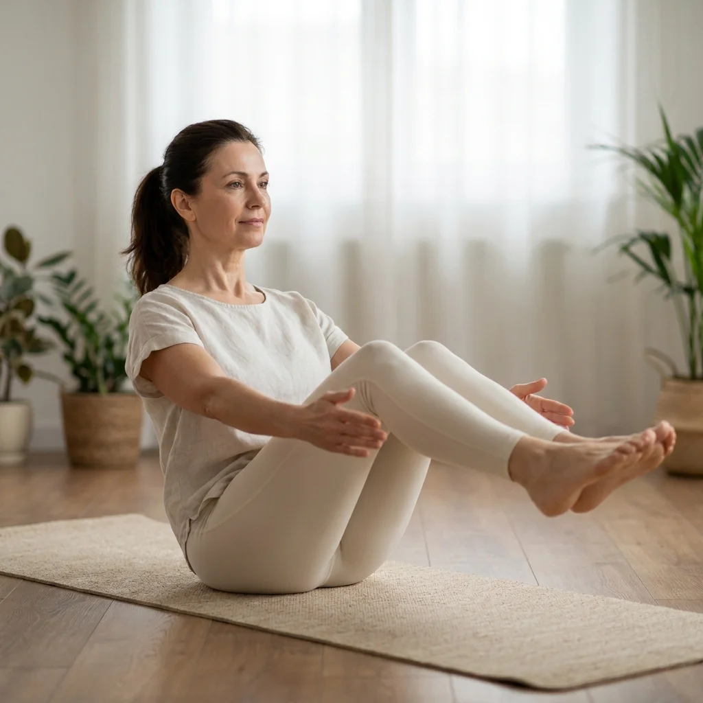 自宅でオンラインヨガ講義を受講しながら学習する女性