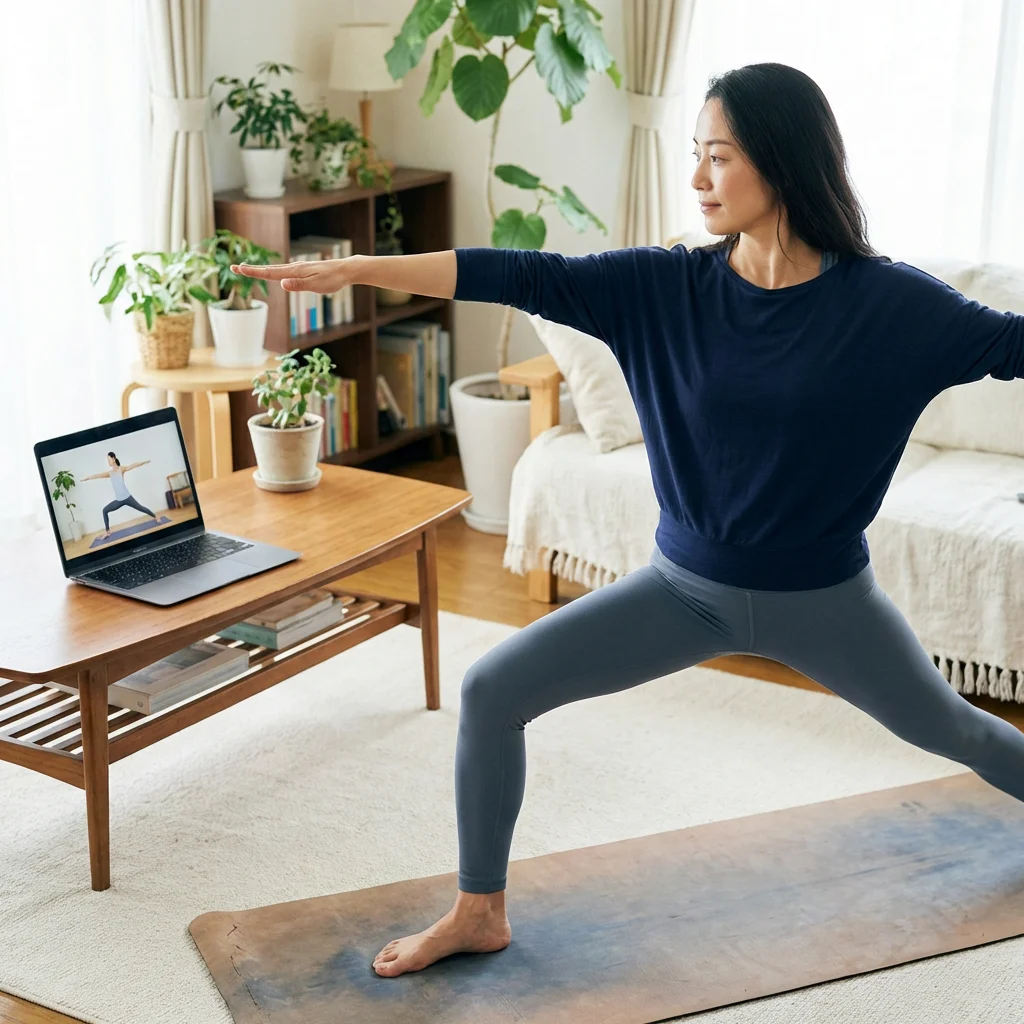 少人数制のヨガ合宿で講師からアライメント指導を受ける様子