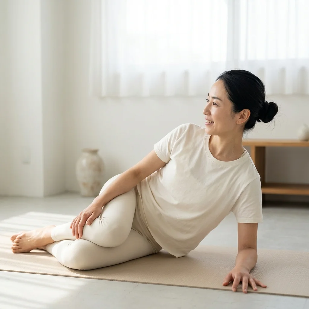 ヨガ哲学の学びを日常に取り入れる女性の瞑想シーン