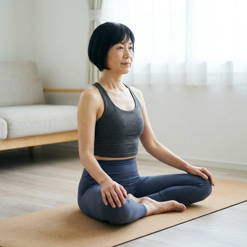 自宅でヨガを練習する女性の様子