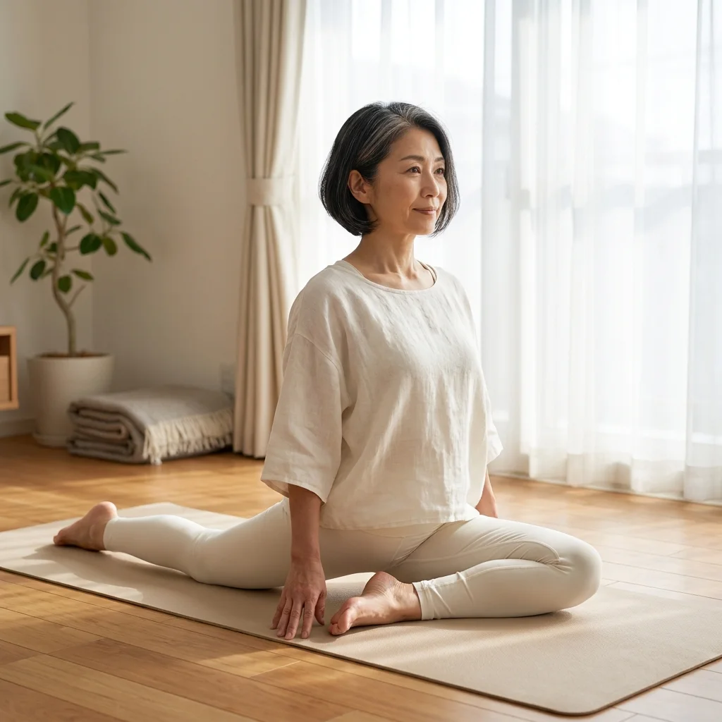自宅で落ち着いてヨガに向き合う女性