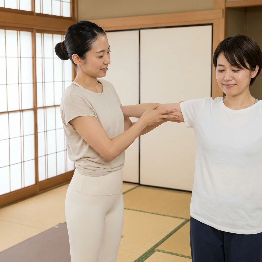 ヨガインストラクターが生徒に指導している様子