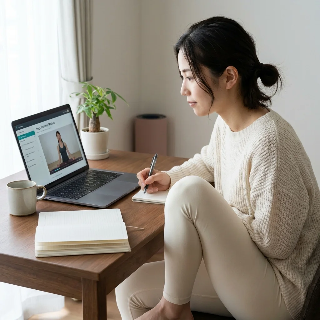 ヨガ資格の学び方として実技指導を受ける女性の様子