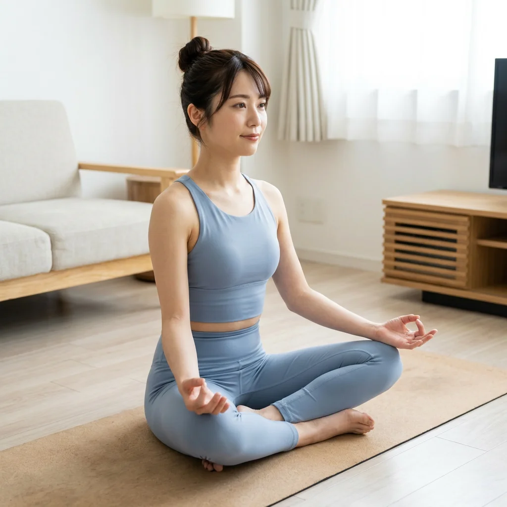 ヨガインストラクターの資格学習をマット脇で進める様子
