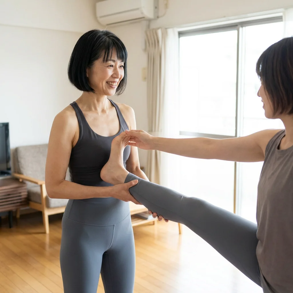 ヨガインストラクターが生徒にポーズを指導している様子