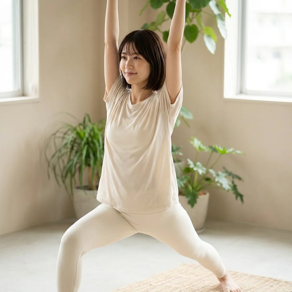 自宅でオンライン形式のヨガ資格講座を受講している様子