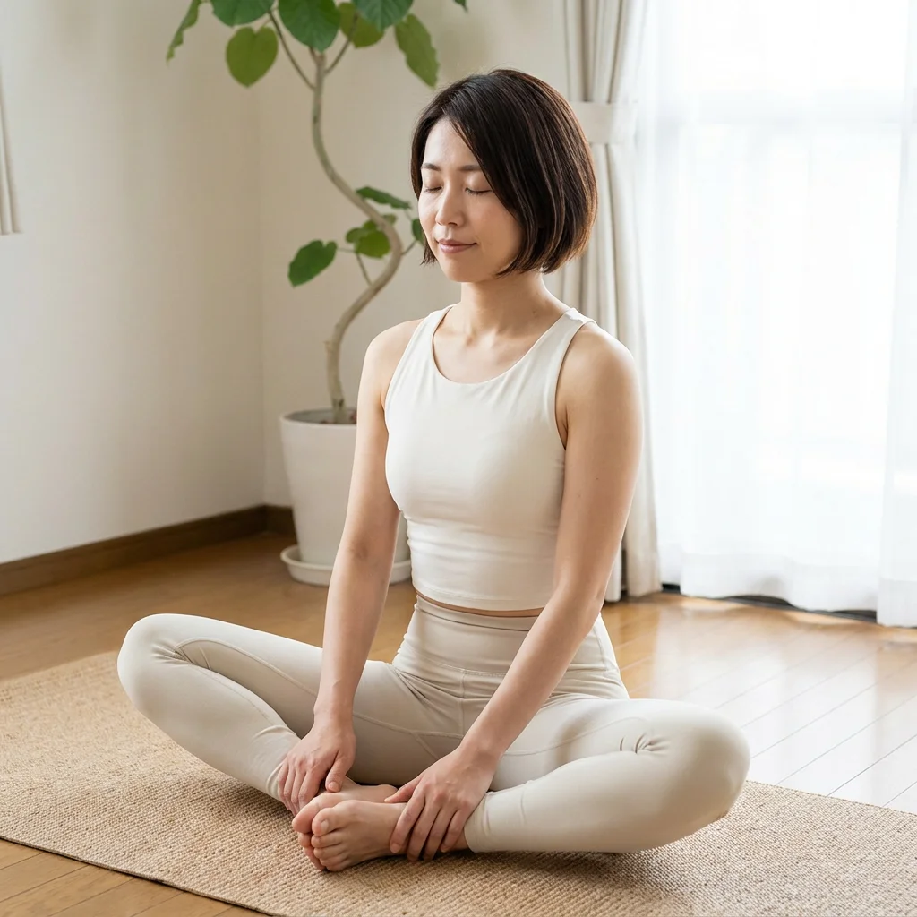 パソコンでヨガの解剖学講義を視聴しながらメモを取る女性