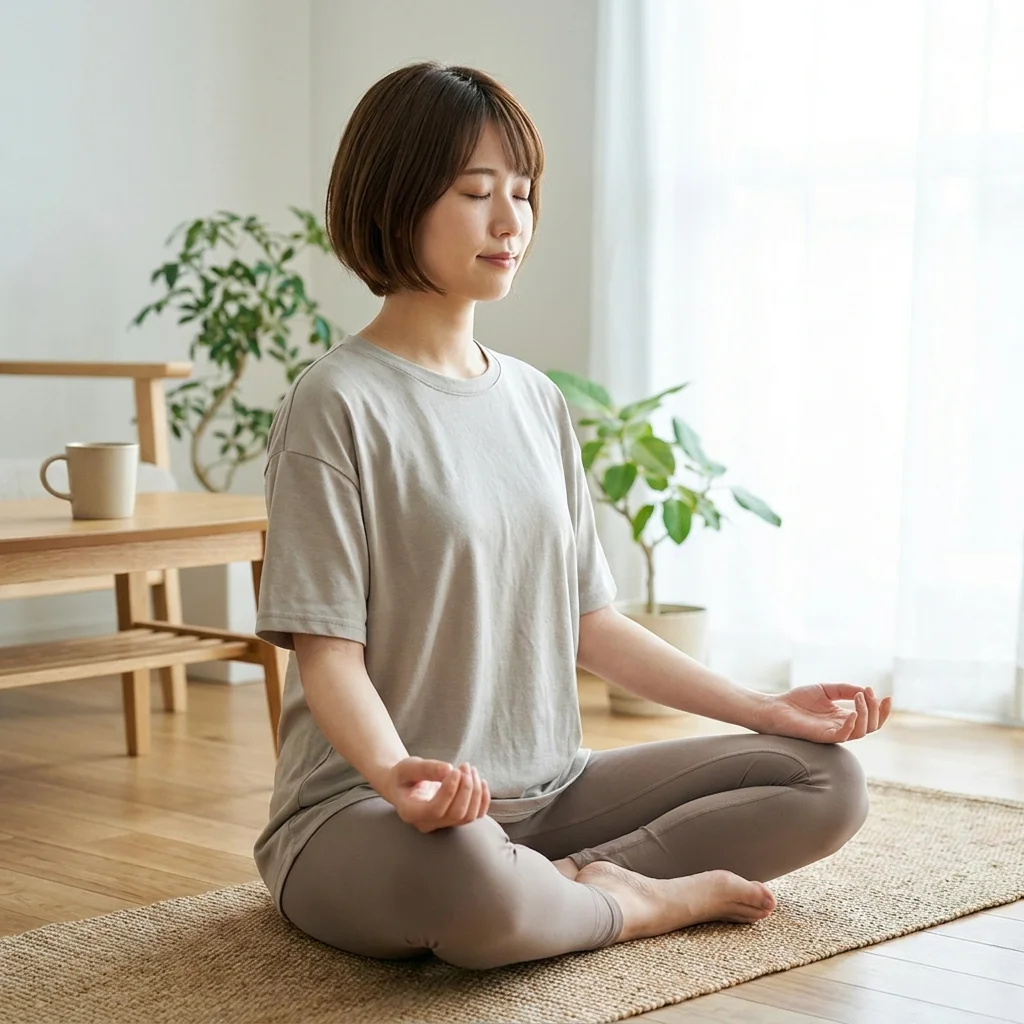 オンラインヨガ講座を受講する初心者の学習風景