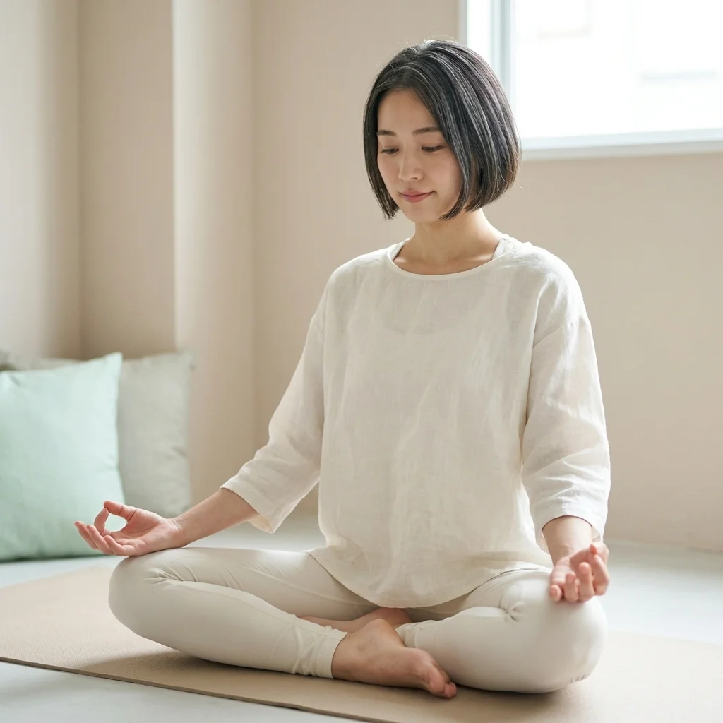 日常生活の中でヨガ指導を実践する女性の画像